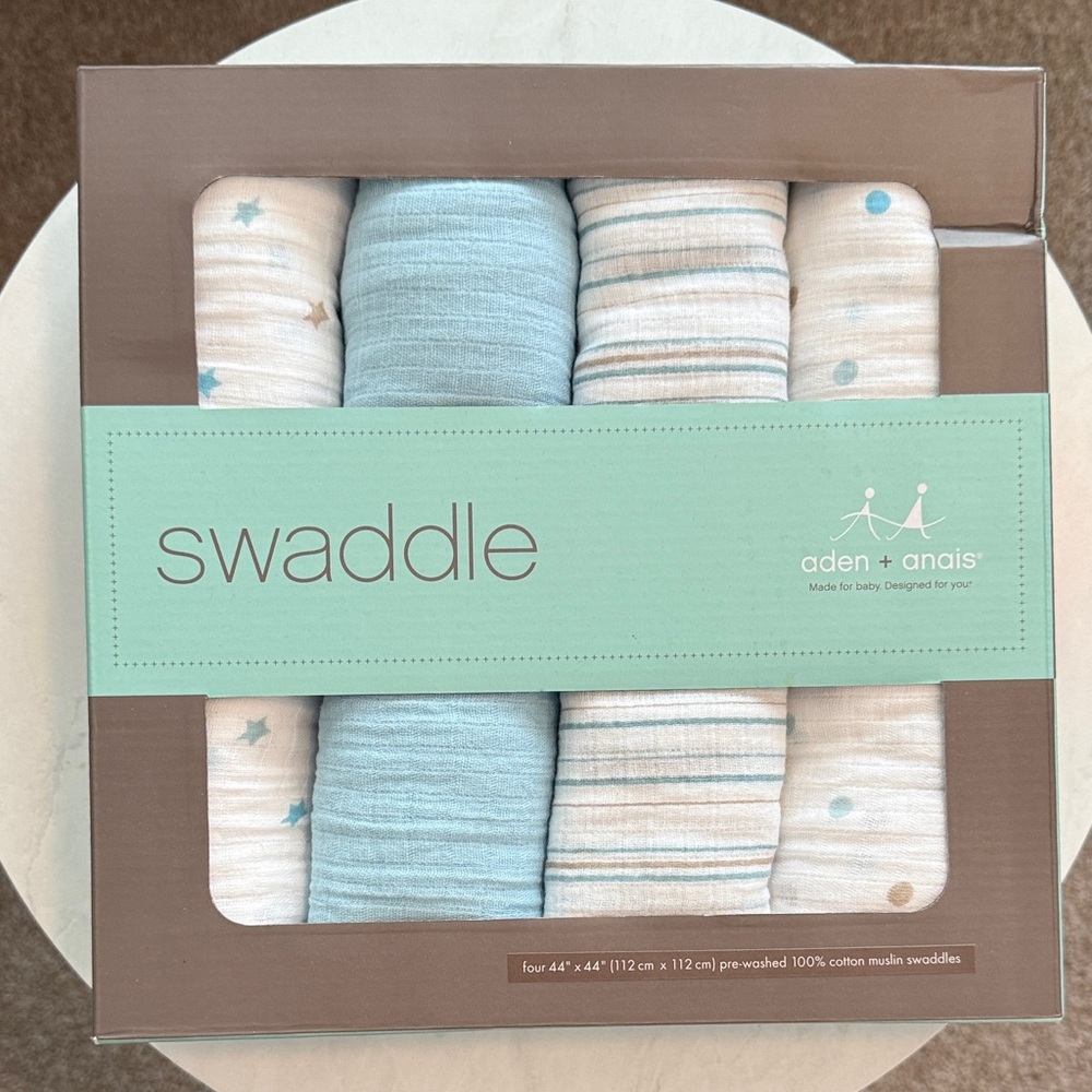 aden + anais Swaddle Set - Blue, Tan, and White